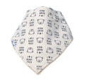 A white triangular bandana bib featuring a repeating pattern of teddy bear faces and the text 'I <3 U BEARY MUCH'.