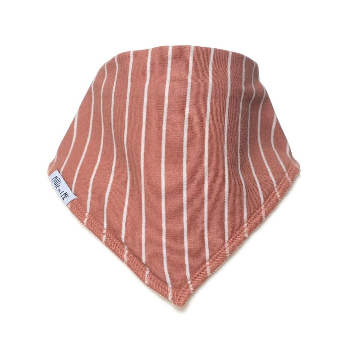 Russet brown bandana bib with vertical stripe design.
