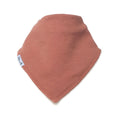 A russet brown triangular bandana bib with a small white brand tag on the edge, shown on a plain white background.