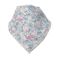 A triangular baby bandana bib with a pastel underwater print featuring pink whales, blue octopus, and green seaweed on a white background, with a visible 'Millie and Me' brand tag on the side.