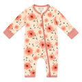 Organic cotton baby zip-up romper with pretty coral floral print and pink trim – Millie and Me babywear