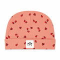 Baby beanie hat in blush pink with red ladybug print, organic cotton, Millie and Me