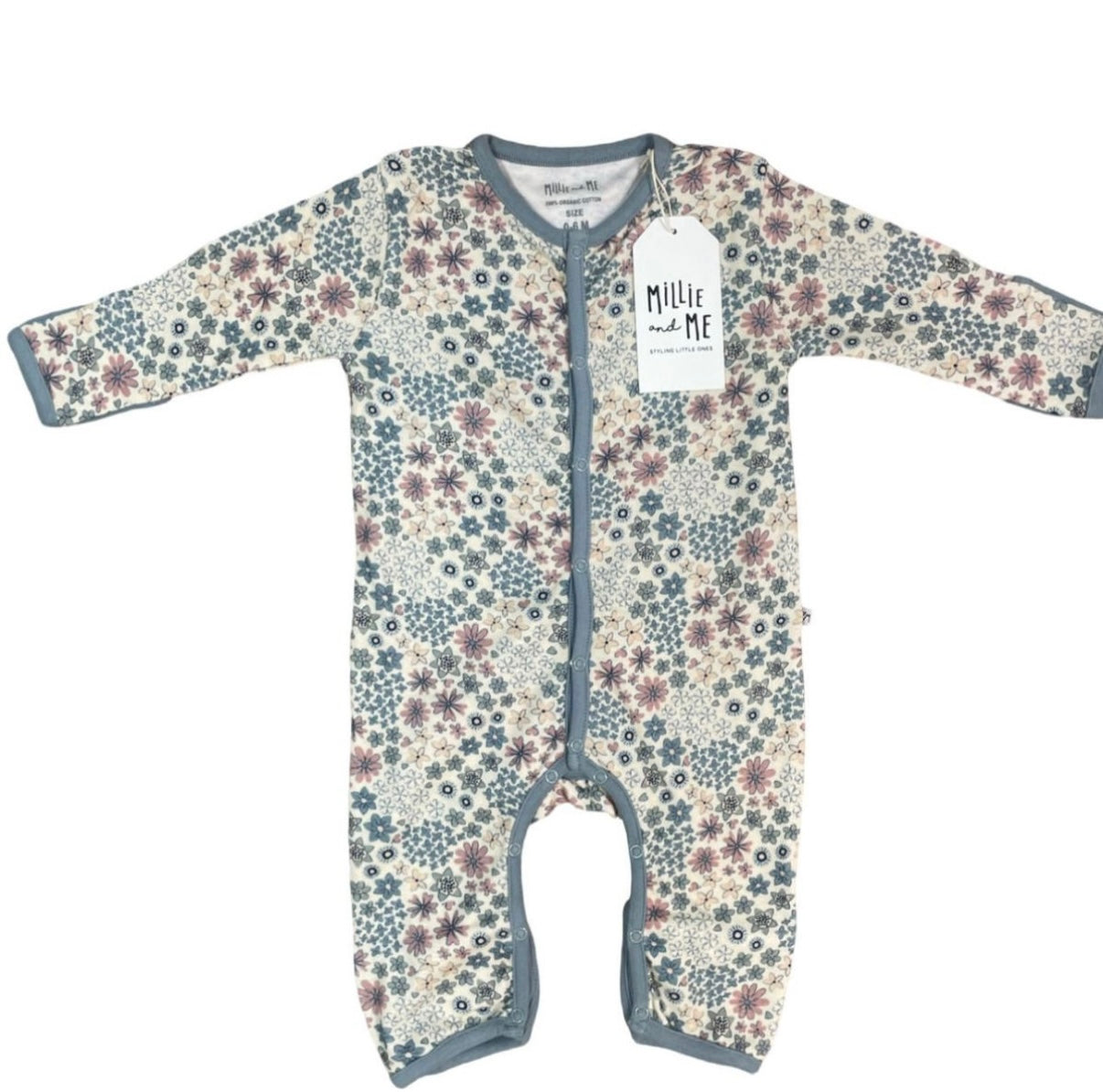 Apink floral long-sleeve footless romper.