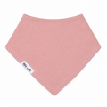 A dusty pink triangular bandana bib with a white 'Millie and Me' brand label on the lower left corner, shown on a plain white background.