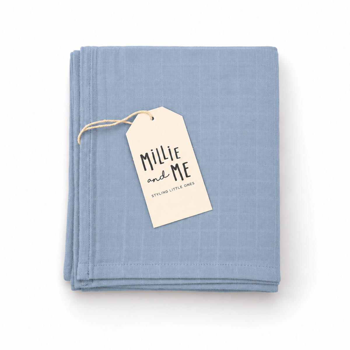 Millie and Me Citadel Muslin Cloth, featuring a soft deep Citadel blue-grey colour, made from 100% organic cotton muslin that is breathable, absorbent and versatile for baby care.