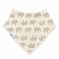 Cream baby bandana bib with sage green elephant print, organic cotton dribble bib for newborns and babies.