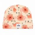 Organic cotton baby hat with pretty coral floral print and soft cream background – Millie and Me babywear
