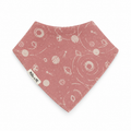 Pink baby bandana bib with space rockets and planets print, organic cotton baby dribble bib by Millie and Me Ireland.