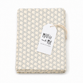 Millie and Me Honeycomb Citadel Muslin Cloth, folded organic cotton muslin with a cream background and delicate Citadel blue-grey honeycomb pattern, displayed with branded gift tag.