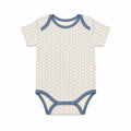 Baby short-sleeve vest bodysuit with honeycomb print and dusty blue trim