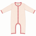 Cream and pink organic cotton baby romper with honeycomb print, long sleeves and popper fastening by Millie and Me.
