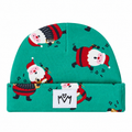 Millie and Me green organic cotton baby hat with festive Santa Claus print