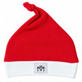 Millie and Me red organic cotton baby knot hat with white turn-up brim