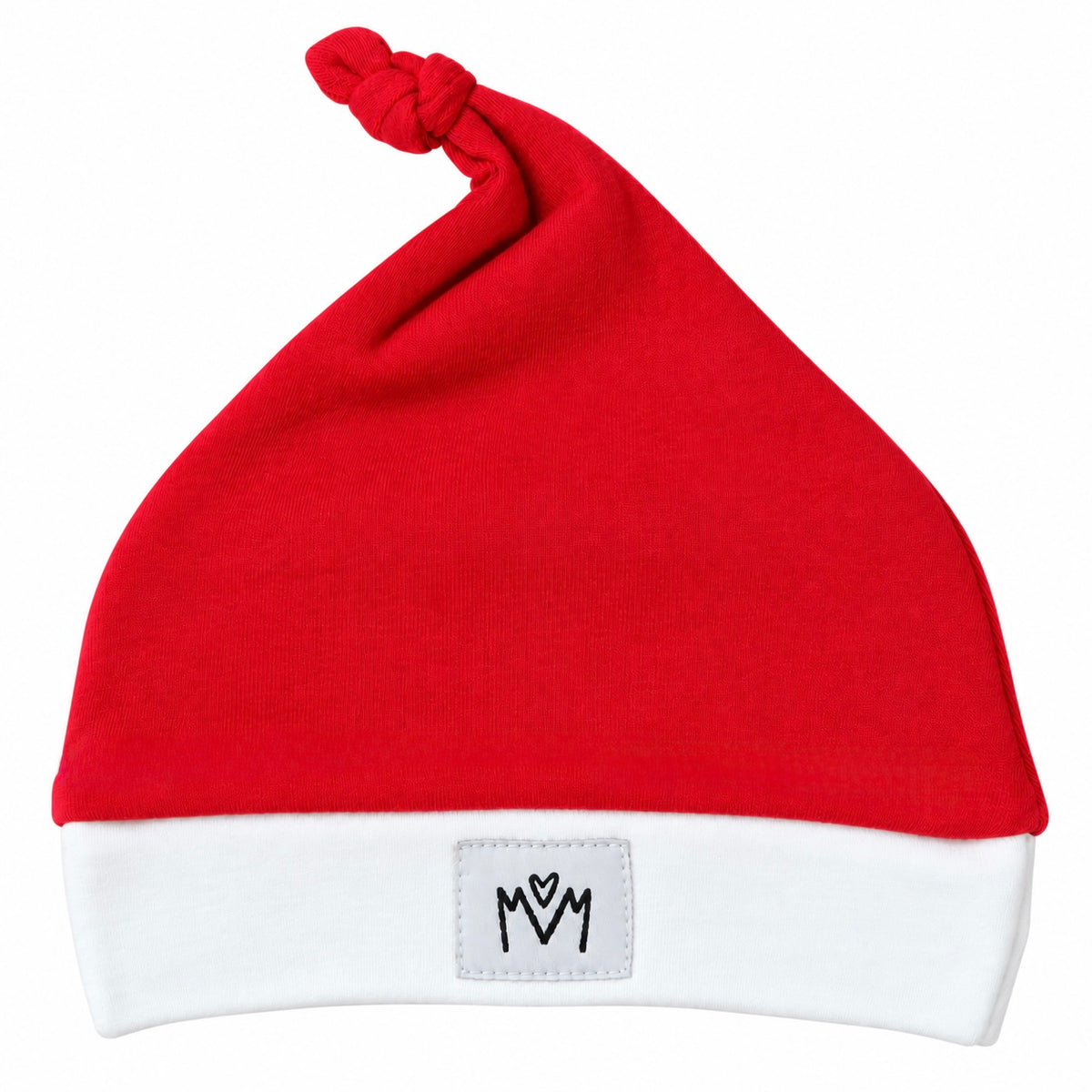 Millie and Me red organic cotton baby knot hat with white turn-up brim