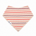 Millie and Me Wavy Stripe Ash Rose Bandana Bib, featuring a playful wavy stripe pattern in soft ash rose, blush pink and muted plum tones on a cream background, with a 100% organic cotton front and adjustable nickel-free poppers for babies from newborn to 24 months.