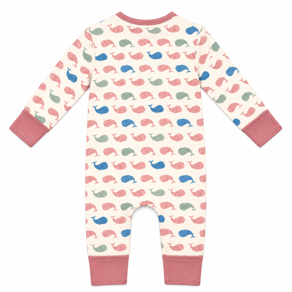 Whale Spot and Stripe Ash Rose Zip Romper