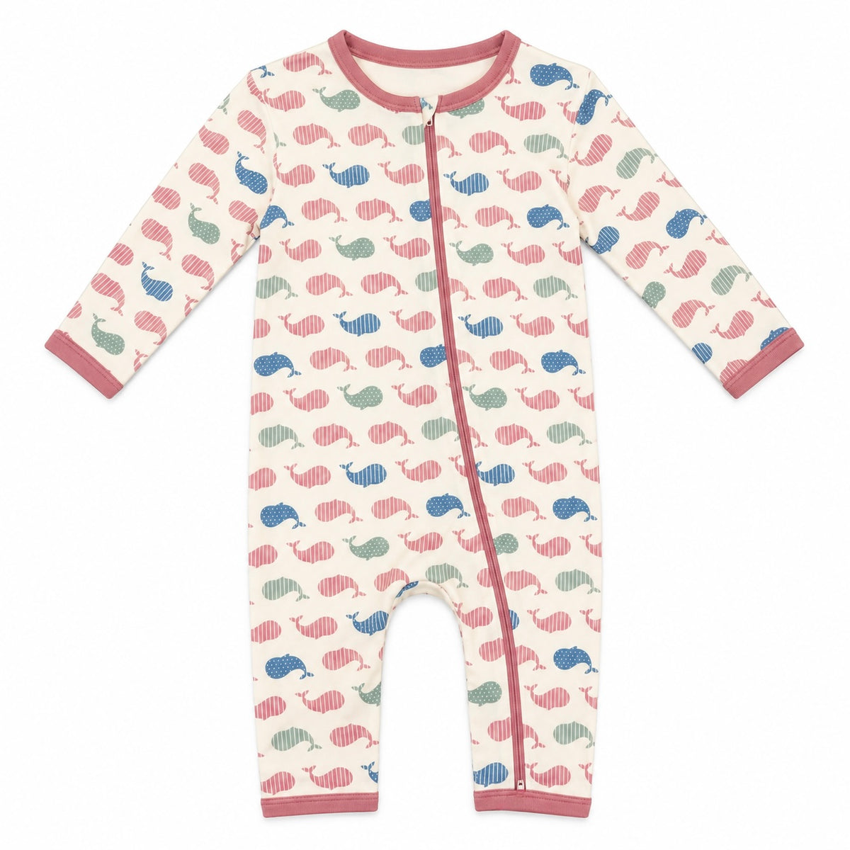 Whale Spot and Stripe Ash Rose Zip Romper